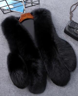 Thick Furry Faux Fox Fur Vest Fashion Women Overcoat - Black