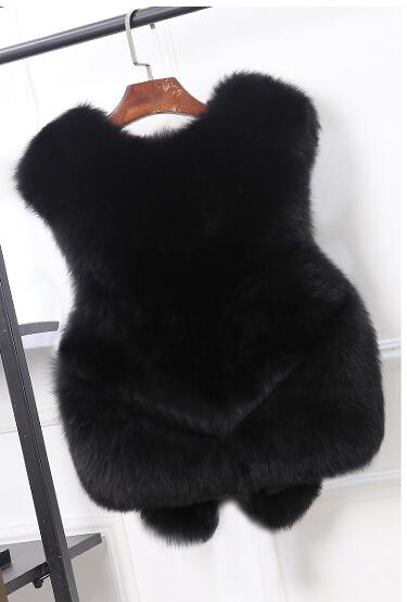 Thick Furry Faux Fox Fur Vest Fashion Women Overcoat - Black