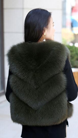 Thick Furry Faux Fox Fur Vest Fashion Women Overcoat - Green