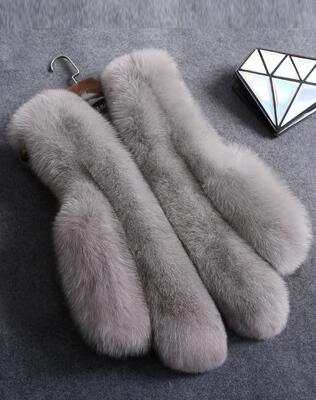 Thick Furry Faux Fox Fur Vest Fashion Women Overcoat - Grey