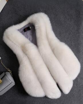Thick Furry Faux Fox Fur Vest Fashion Women Overcoat - White
