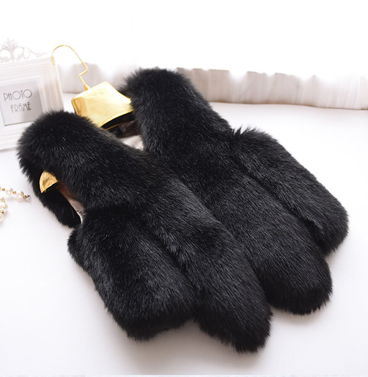 Unique Good Warm Faux Fox Fur Vests Fashion Women Waistcoat - Black