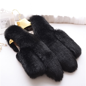 Unique Good Warm Faux Fox Fur Vests Fashion Women Waistcoat - Black