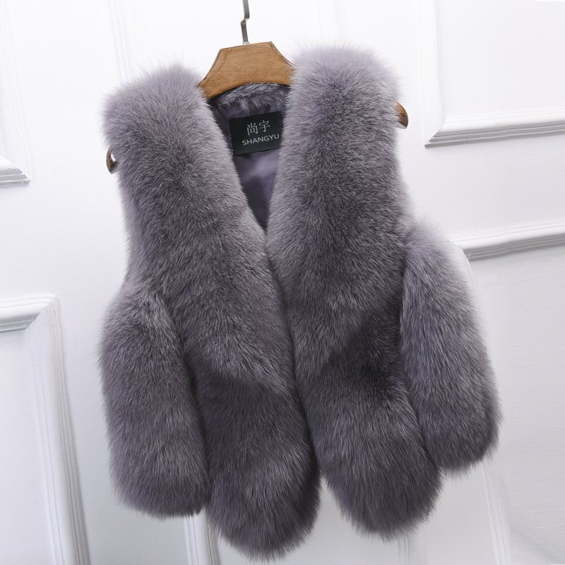 Unique Good Warm Faux Fox Fur Vests Fashion Women Waistcoat - Grey