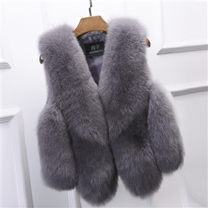 Unique Good Warm Faux Fox Fur Vests Fashion Women Waistcoat - Grey