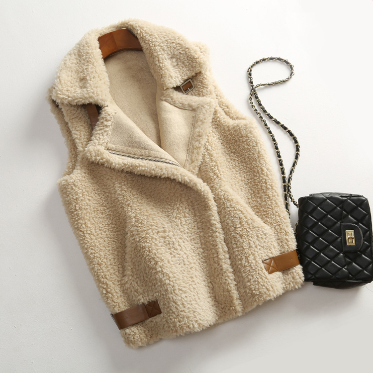 Unique Winter Elegant Faux Suede Fur Vest Fashion Women Waistcoat - Khaki