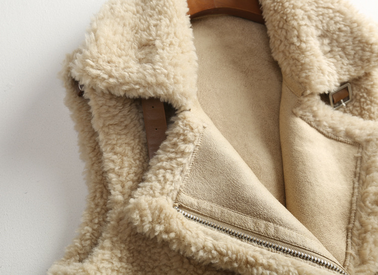 Unique Winter Elegant Faux Suede Fur Vest Fashion Women Waistcoat - Khaki
