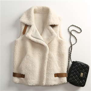 Unique Winter Elegant Faux Suede Fur Vest Fashion Women Waistcoat - White