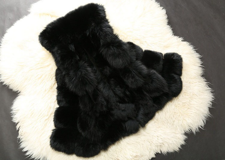 Warm Elegant Faux Fox Fur Vest Fashion Women Overcoat - Black