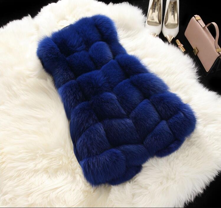 Warm Elegant Faux Fox Fur Vest Fashion Women Overcoat - Blue 01