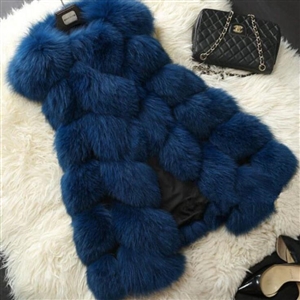 Warm Elegant Faux Fox Fur Vest Fashion Women Overcoat - Blue 02