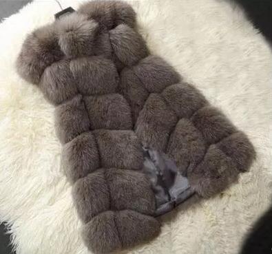Warm Elegant Faux Fox Fur Vest Fashion Women Overcoat - Coffee