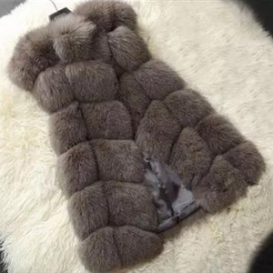 Warm Elegant Faux Fox Fur Vest Fashion Women Overcoat - Coffee