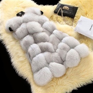 Warm Elegant Faux Fox Fur Vest Fashion Women Overcoat - Grey 01