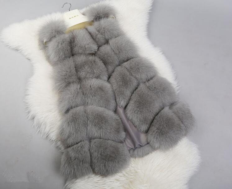 Warm Elegant Faux Fox Fur Vest Fashion Women Overcoat - Grey