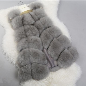 Warm Elegant Faux Fox Fur Vest Fashion Women Overcoat - Grey