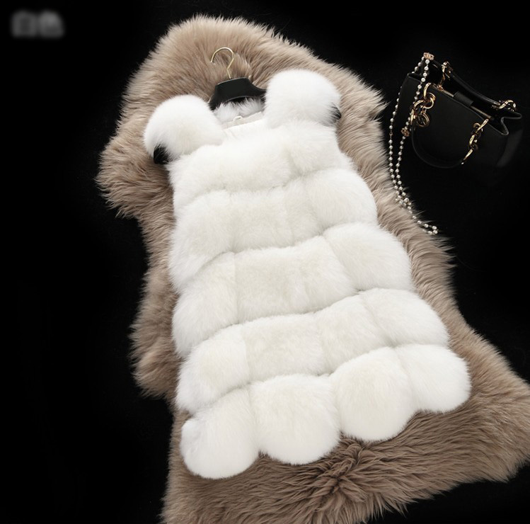 Warm Elegant Faux Fox Fur Vest Fashion Women Overcoat - White