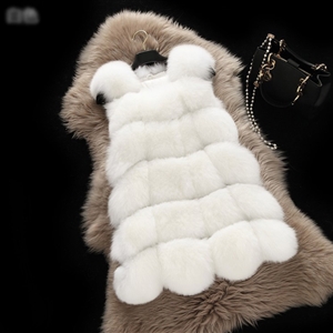 Warm Elegant Faux Fox Fur Vest Fashion Women Overcoat - White