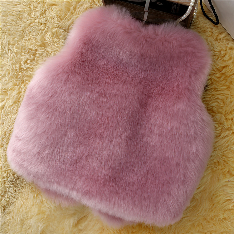 Warm Faux Fox Vest Fashion Girl Overcoat - Pink 01