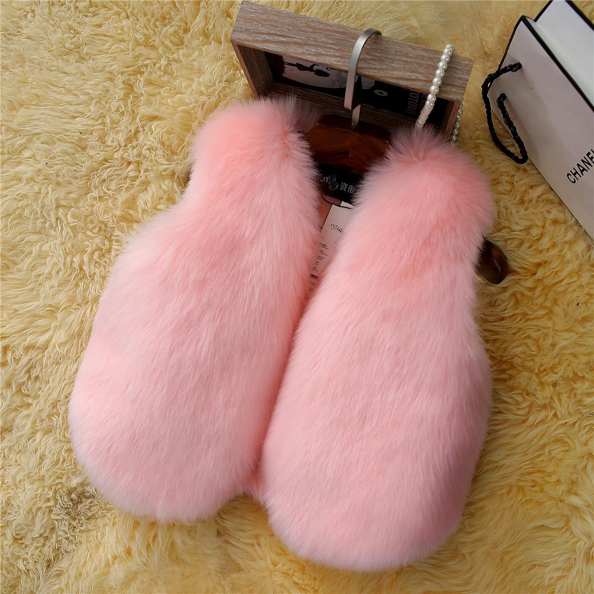 Warm Faux Fox Vest Fashion Girl Overcoat - Pink