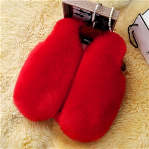Warm Faux Fox Vest Fashion Girl Overcoat - Red