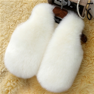 Warm Faux Fox Vest Fashion Girl Overcoat - White