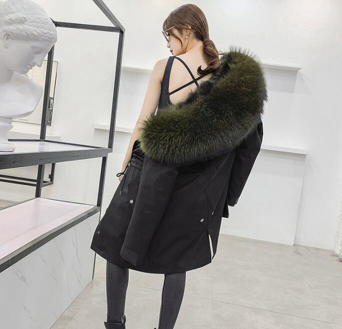 Warm Real Raccoon Fur Overcoat Fashion Women Coat - Green 01