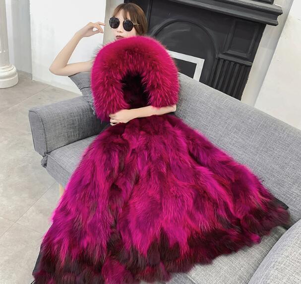 Warm Real Raccoon Fur Overcoat Fashion Women Coat - Green 01