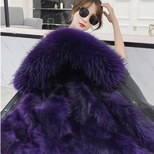 Warm Real Raccoon Fur Overcoat Fashion Women Coat - Purple 01
