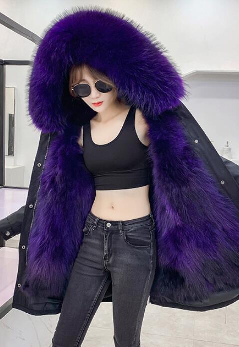 Warm Real Raccoon Fur Overcoat Fashion Women Coat - Purple