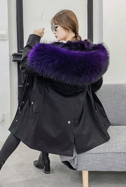 Warm Real Raccoon Fur Overcoat Fashion Women Coat - Purple