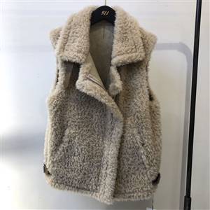 Warm Super Real Lamb Fur Vest Women Overcoat - Beige