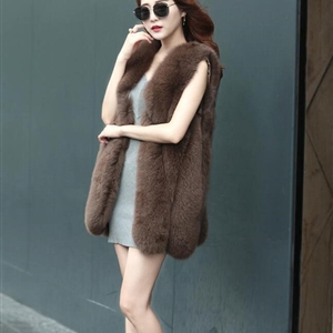 Warm Temperament Real Fox Fur Vest Women Overcoat - Brown