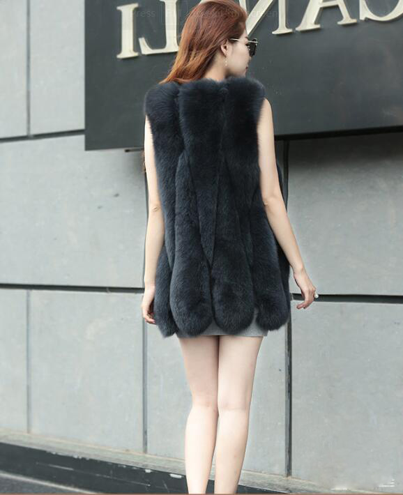 Warm Temperament Real Fox Fur Vest Women Overcoat - Gray
