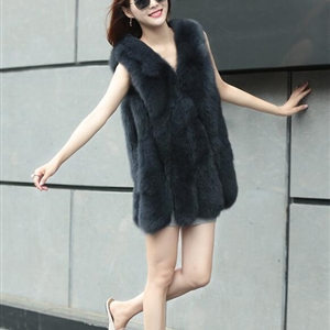 Warm Temperament Real Fox Fur Vest Women Overcoat - Gray