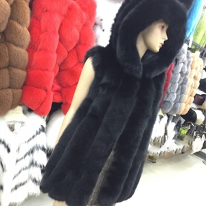 Wholesale Furry Faux Fox Fur Vest Fashion Women Overcoat - Black