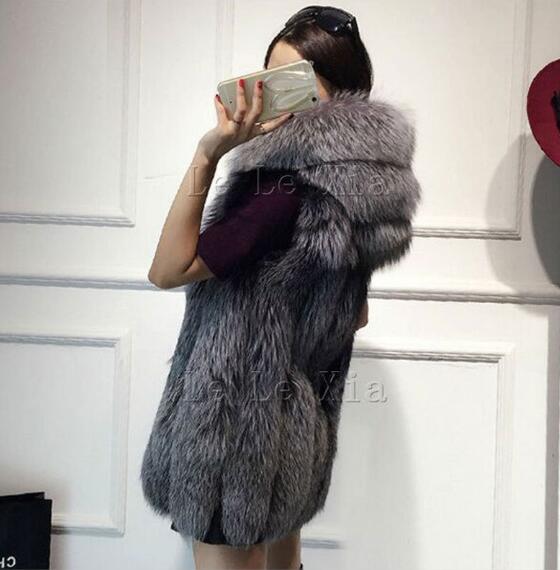Wholesale Furry Faux Fox Fur Vest Fashion Women Overcoat - Grey