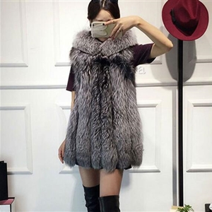Wholesale Furry Faux Fox Fur Vest Fashion Women Overcoat - Grey
