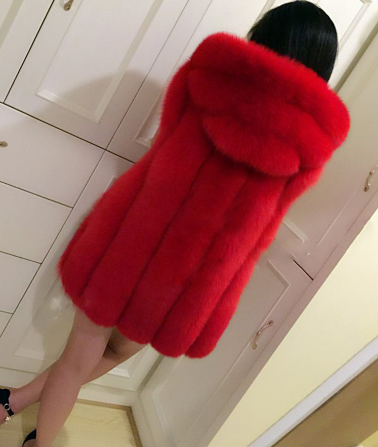 Wholesale Furry Faux Fox Fur Vest Fashion Women Overcoat - Red