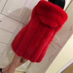 Wholesale Furry Faux Fox Fur Vest Fashion Women Overcoat - Red
