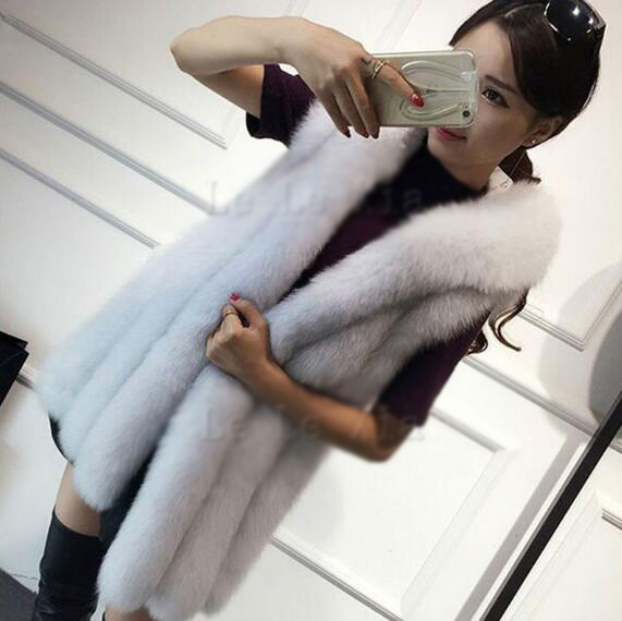 Wholesale Furry Faux Fox Fur Vest Fashion Women Overcoat - White