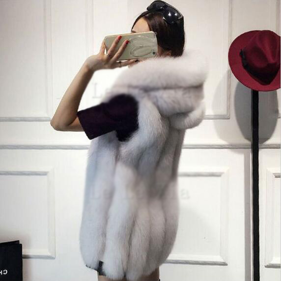 Wholesale Furry Faux Fox Fur Vest Fashion Women Overcoat - White
