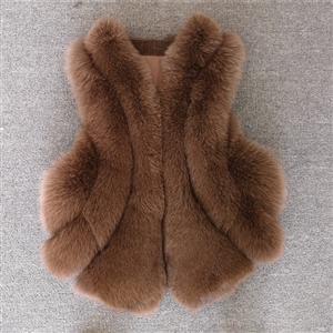 Wholesale Furry Real Fox Fur Vest Fashion Women Overcoat - Brown