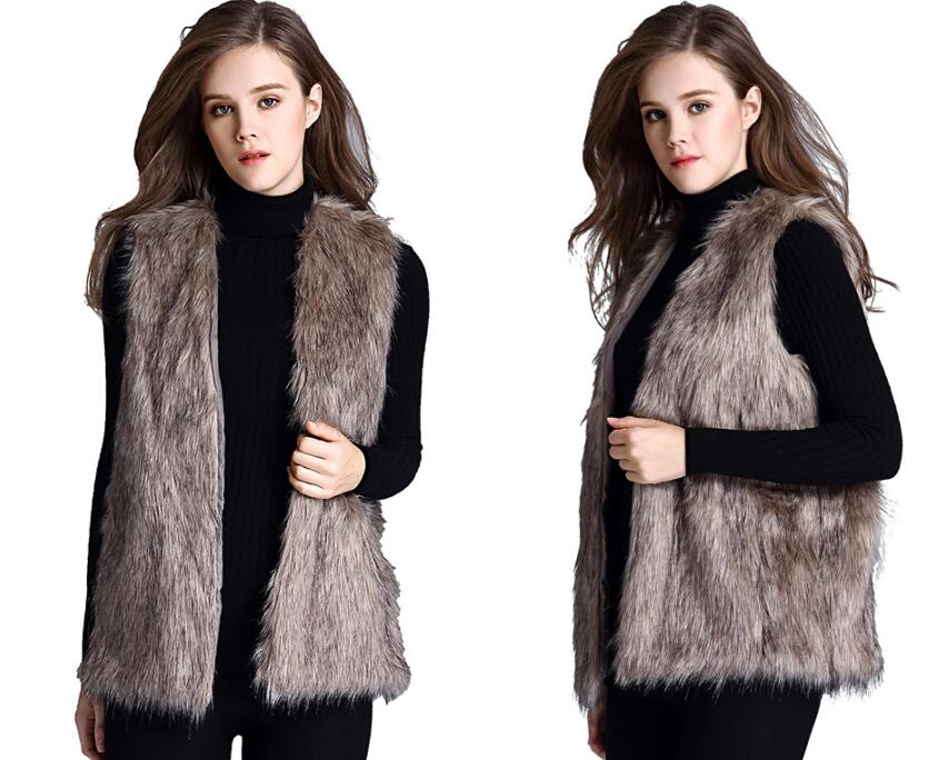 Wholesale Winter Elegant Faux Fur Vest Fashion Women Waistcoat - Khaki