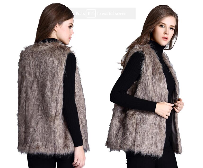 Wholesale Winter Elegant Faux Fur Vest Fashion Women Waistcoat - Khaki