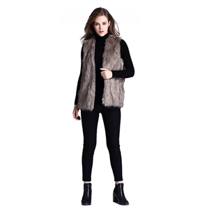 Wholesale Winter Elegant Faux Fur Vest Fashion Women Waistcoat - Khaki