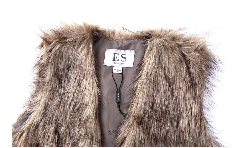 Wholesale Winter Elegant Faux Fur Vest Fashion Women Waistcoat - Khaki