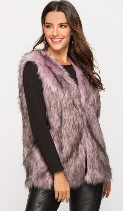 Wholesale Winter Elegant Faux Fur Vest Fashion Women Waistcoat - Purple