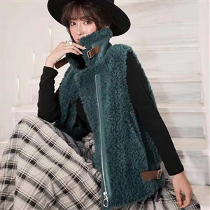 Winter Super Real Lamb Fur Vest Women Overcoat - Green