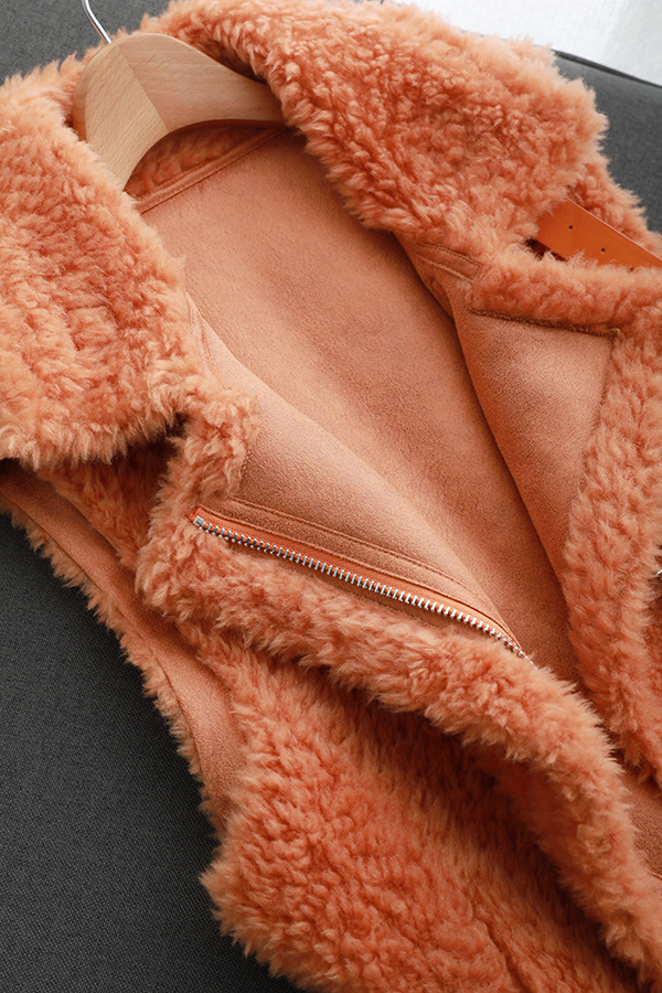 Winter Super Real Lamb Fur Vest Women Overcoat - Orange